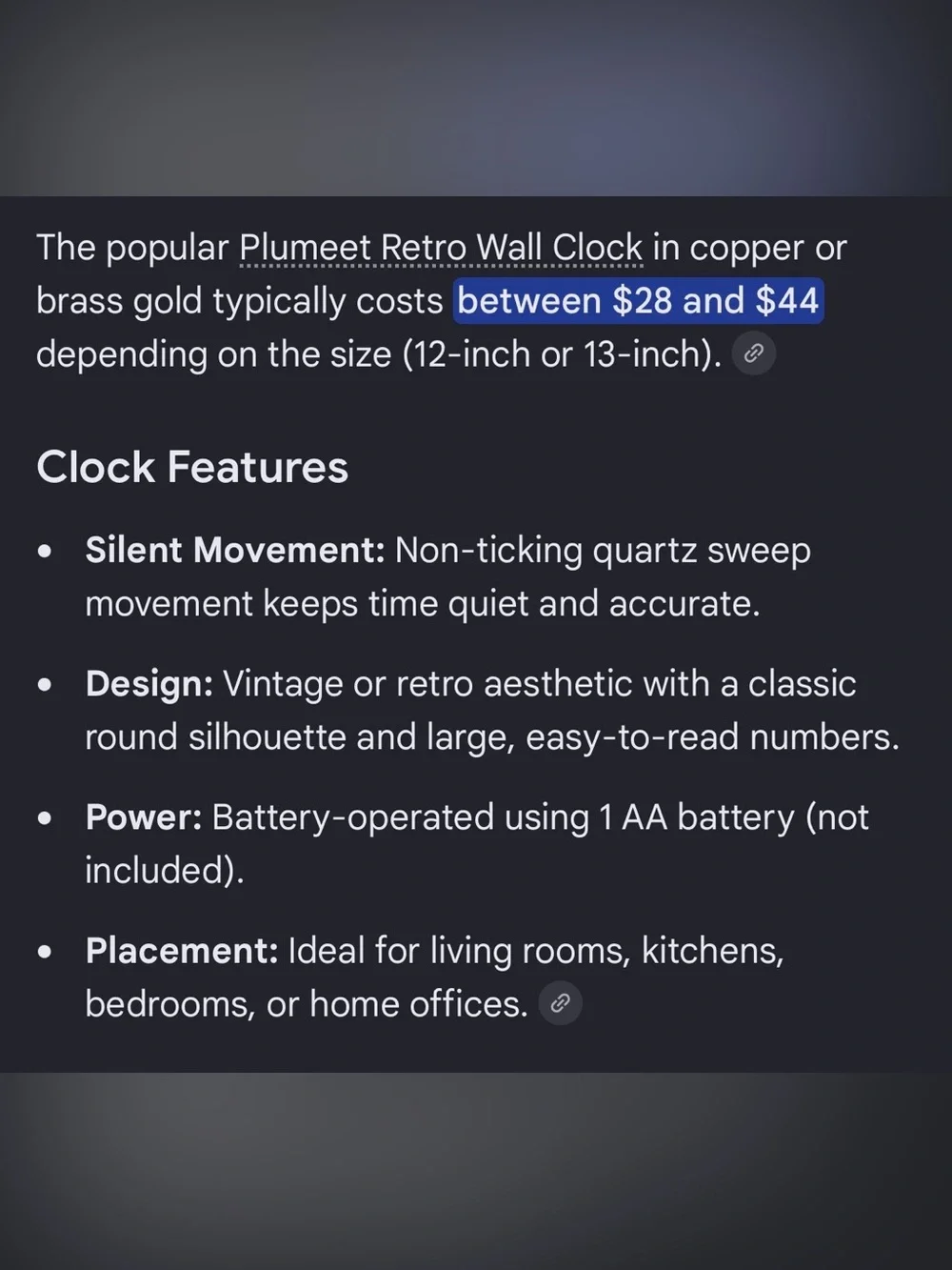 NEW IN BOX 🕰️  PLUMMET RETRO 12” ROUND COPPER GOLD BATTERY-OPERATED WALL CLOCK